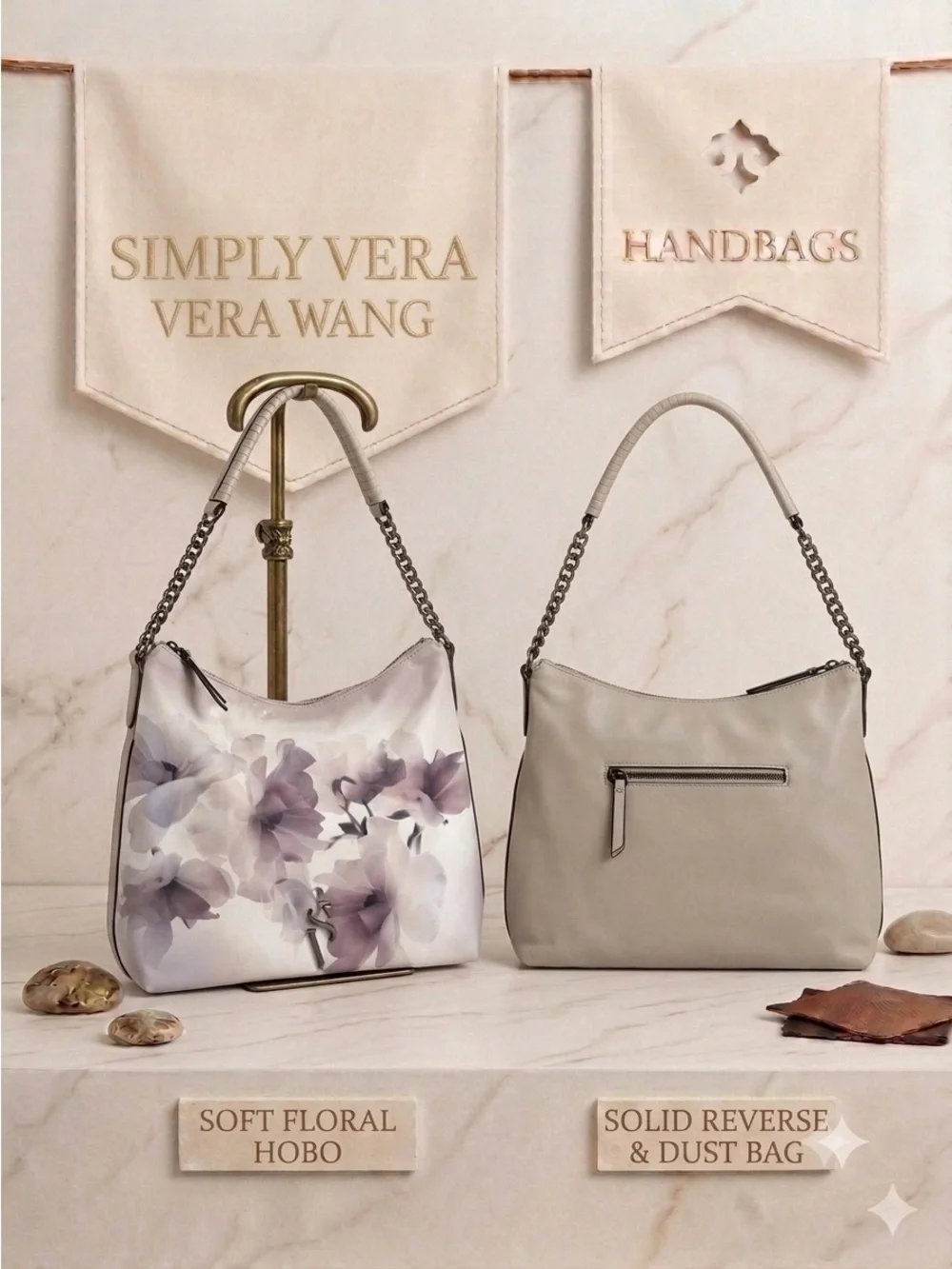 Simply Vera Wang Watercolor Floral Handbag Gunmetal Chain 14”Wx11.5”x4” EUC Hobo